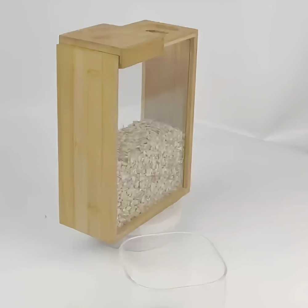 Simple wooden grain storage box - used for storing oatmeal, grains, and food