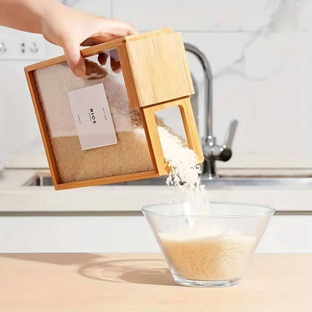 Simple wooden grain storage box - used for storing oatmeal, grains, and food